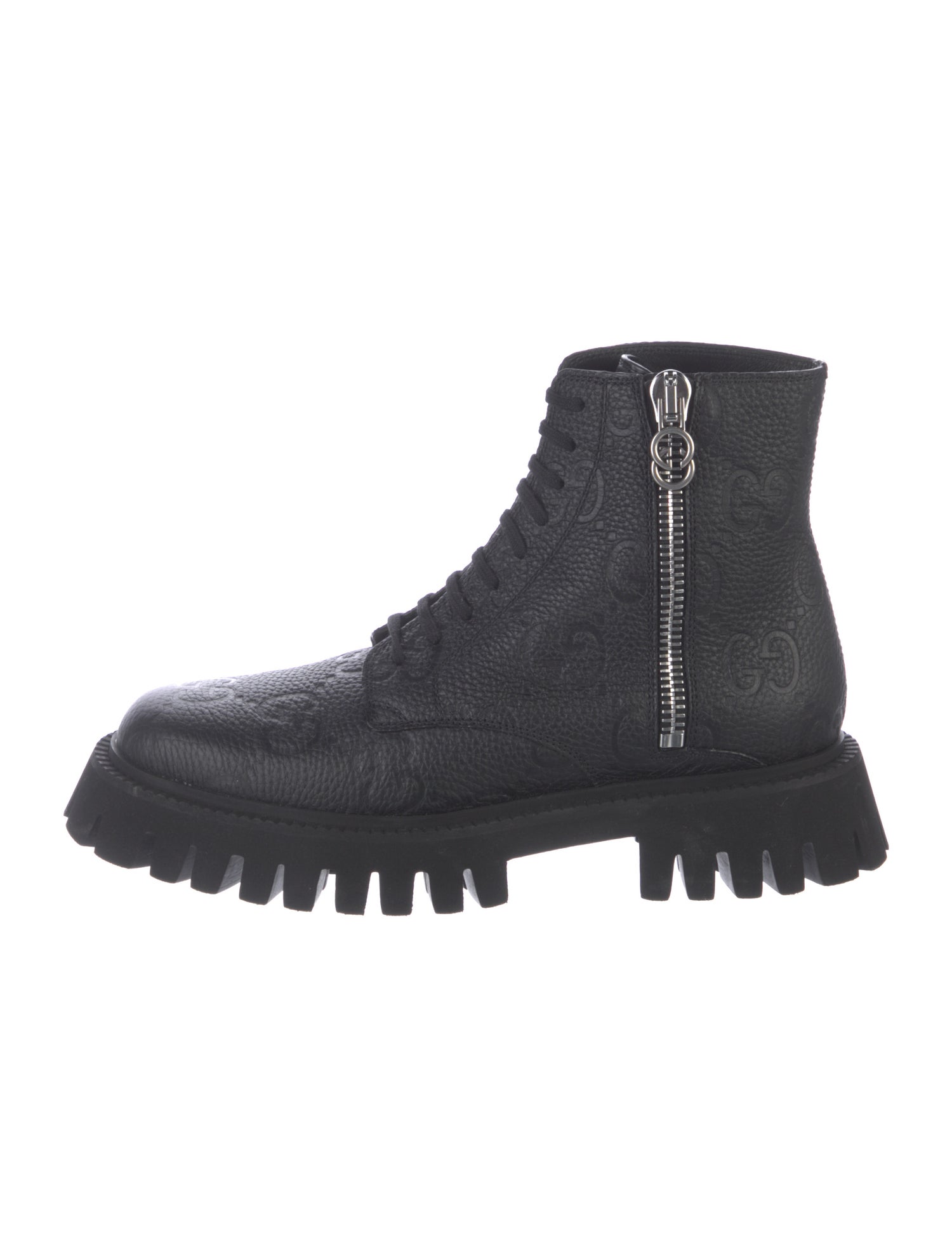 Gucci GG Logo Leather Combat Boots