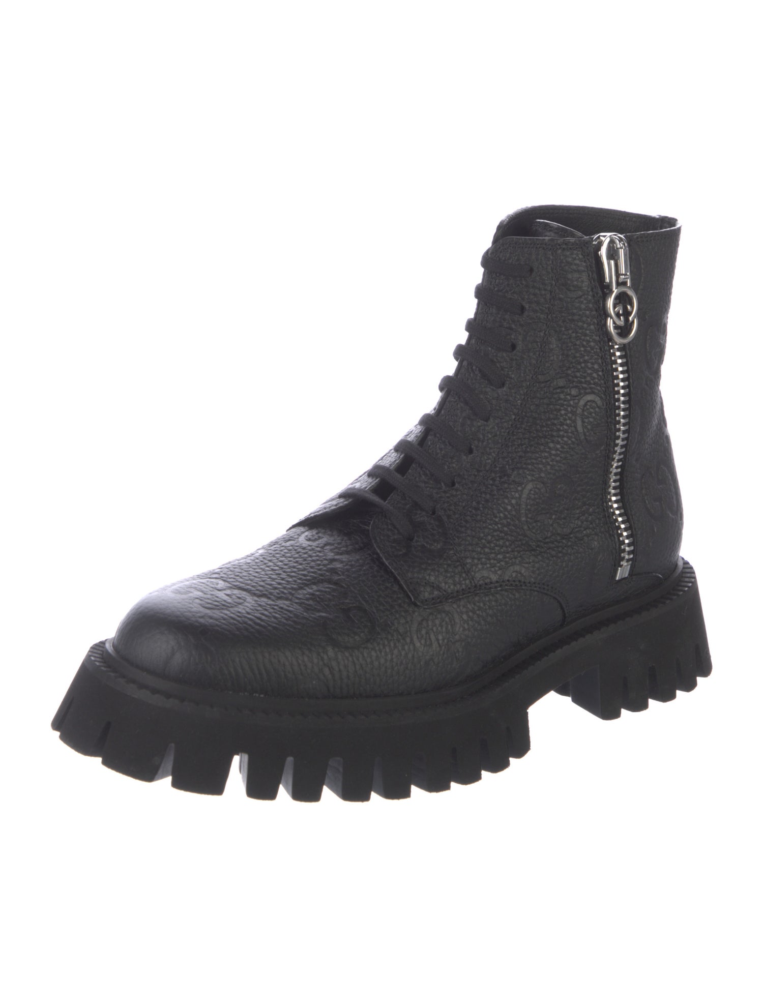 Gucci GG Logo Leather Combat Boots