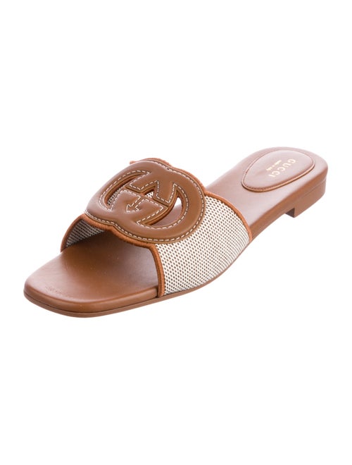 Gucci Double G Logo Leather Slides