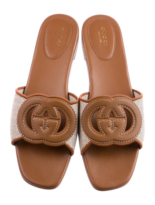 Gucci Double G Logo Leather Slides