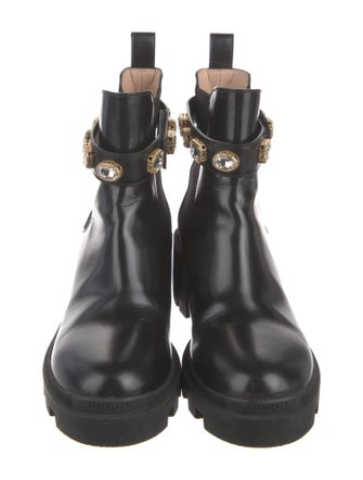 Gucci Leather Crystal Embellishments Lace-Up Boots