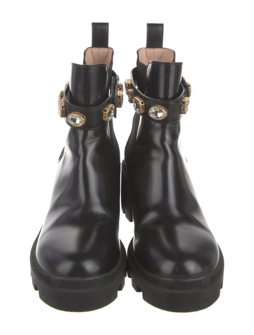 Gucci Leather Crystal Embellishments Lace-Up Boots