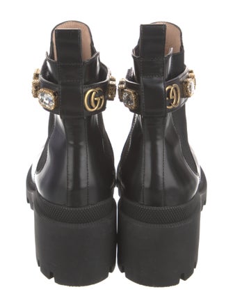 Gucci Leather Crystal Embellishments Lace-Up Boots