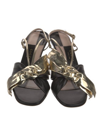 Gucci Patent Leather Bow Accents Slingback Sandals