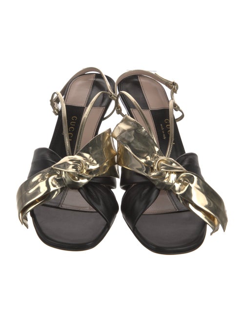 Gucci Patent Leather Bow Accents Slingback Sandals