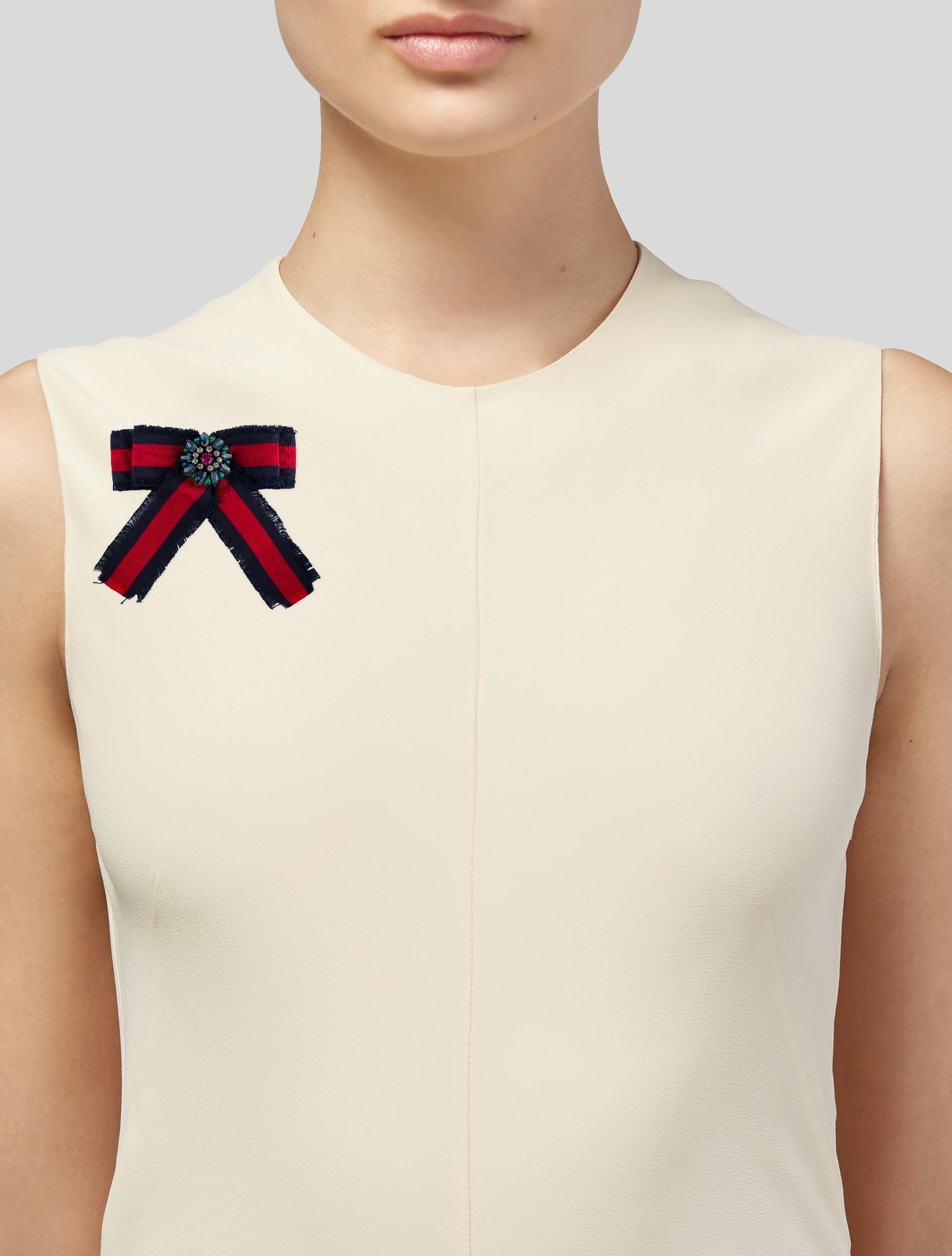 Gucci Crystal & Grosgrain Bow Brooch