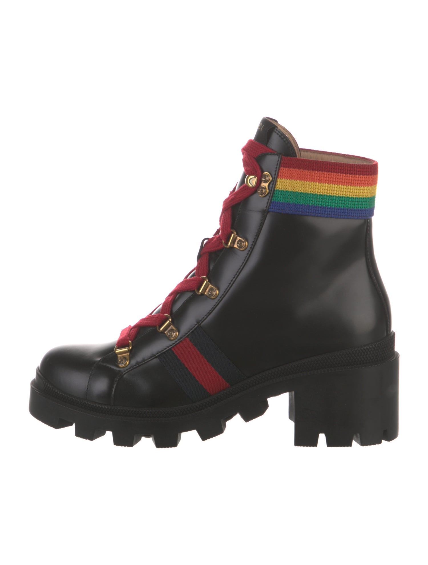 Gucci Sylvie Web Accent Leather Combat Boots