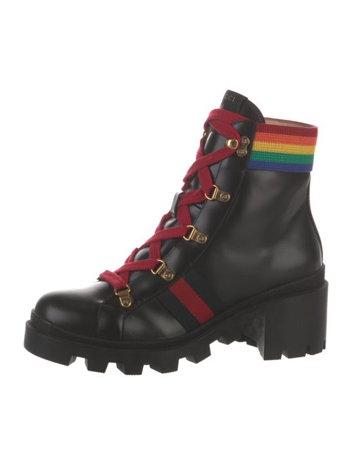 Gucci Sylvie Web Accent Leather Combat Boots
