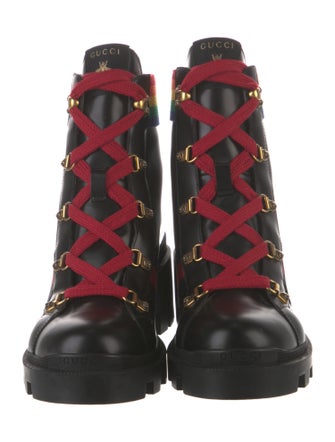 Gucci Sylvie Web Accent Leather Combat Boots