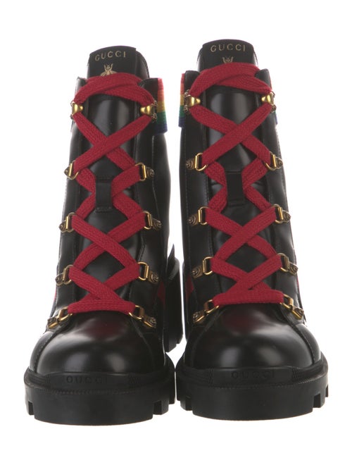 Gucci Sylvie Web Accent Leather Combat Boots