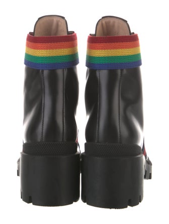 Gucci Sylvie Web Accent Leather Combat Boots