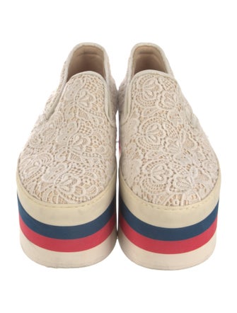 Gucci Sylvie Web Accent Lace Wedge Sneakers
