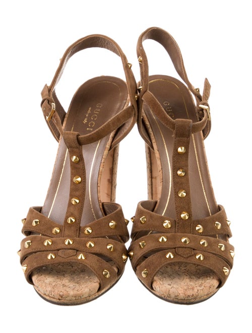 Gucci Suede Studded Accents T-Strap Sandals