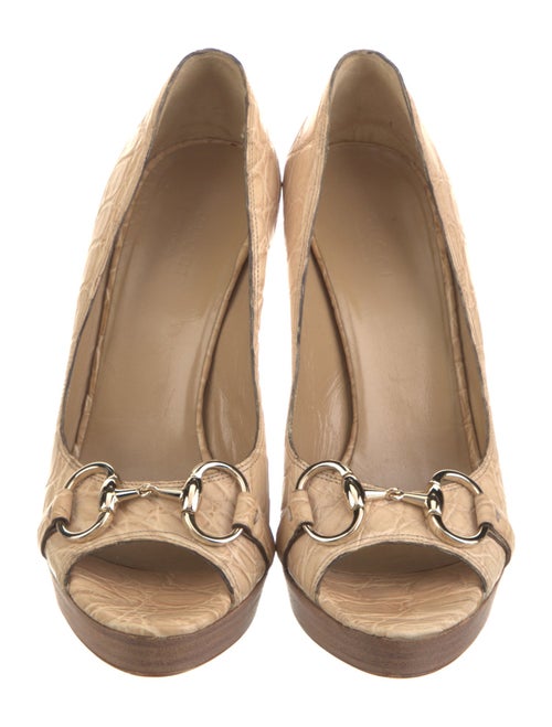 Gucci Horsebit Accent Crocodile Pumps