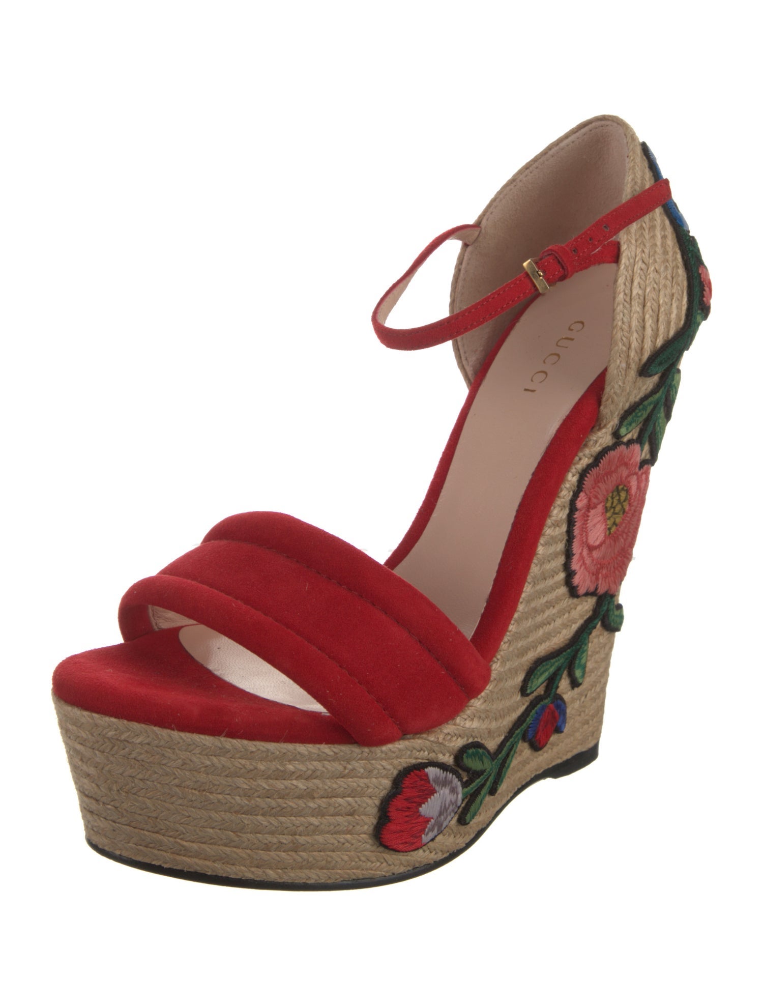 Gucci Suede Floral Print Pumps