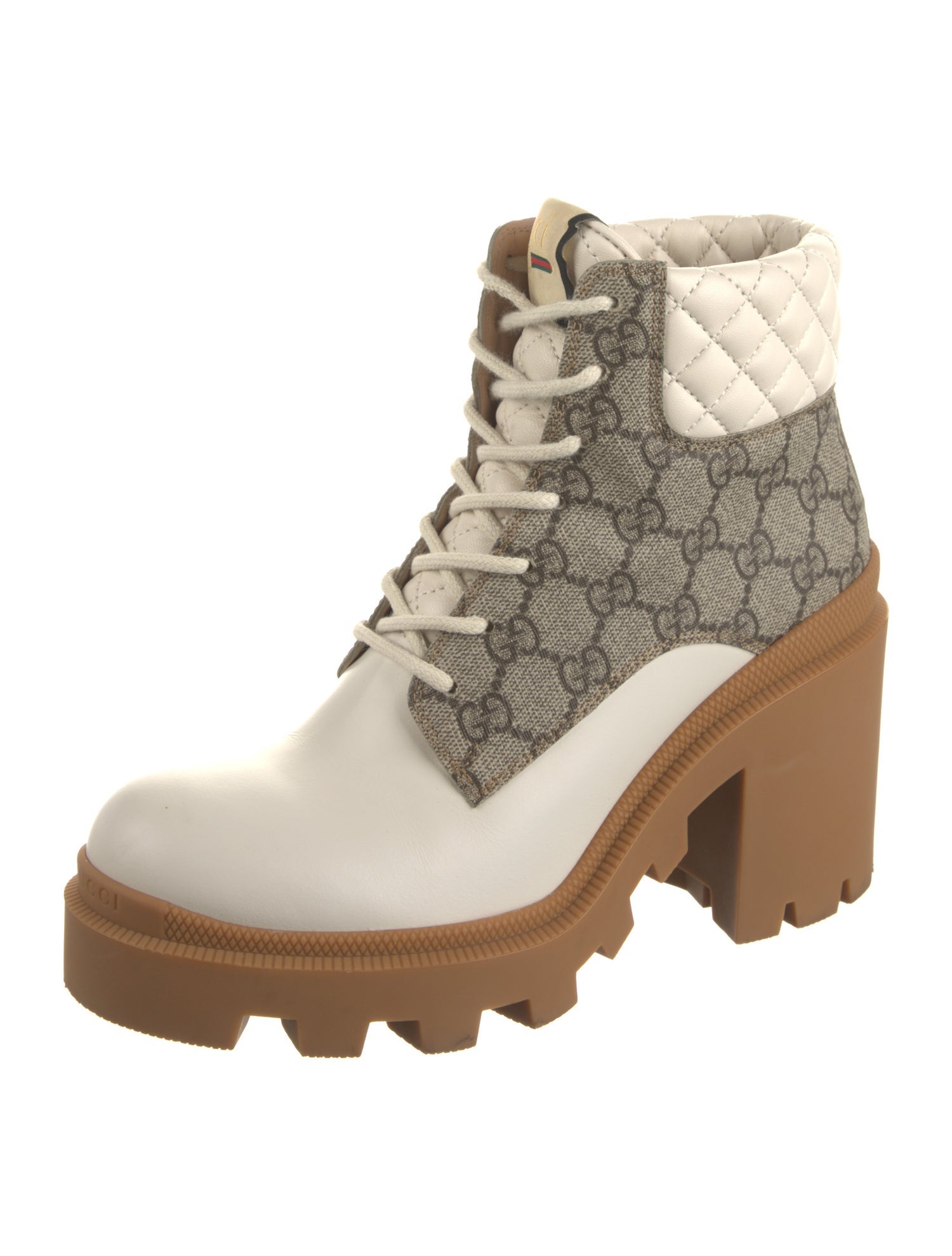 Gucci GG Canvas Leather Combat Boots