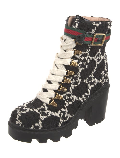 Gucci GG Logo Tweed Combat Boots