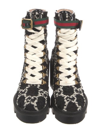 Gucci GG Logo Tweed Combat Boots