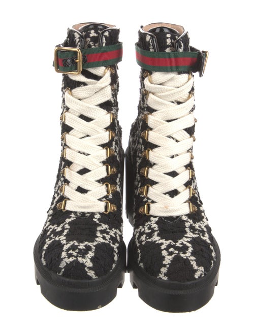 Gucci GG Logo Tweed Combat Boots