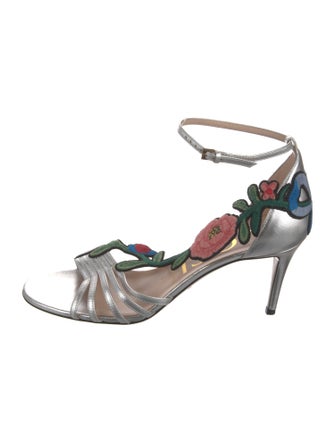 Gucci Leather Embroidered Accent Sandals