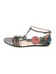 Gucci Leather Floral Print T-Strap Sandals