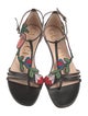 Gucci Leather Floral Print T-Strap Sandals