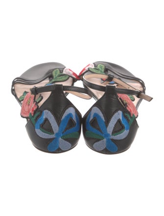 Gucci Leather Floral Print T-Strap Sandals