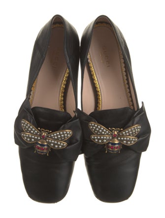 Gucci Faux Pearl Accents Leather Loafers