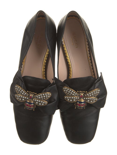 Gucci Faux Pearl Accents Leather Loafers