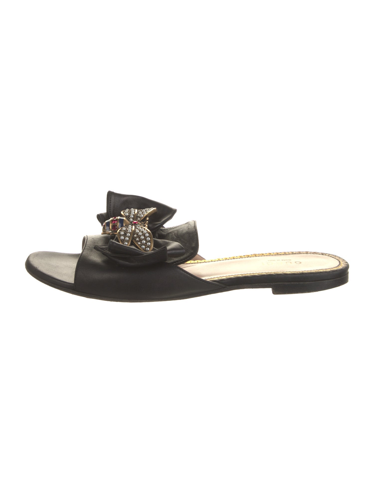 Gucci Faux Pearl Accents Leather Slides