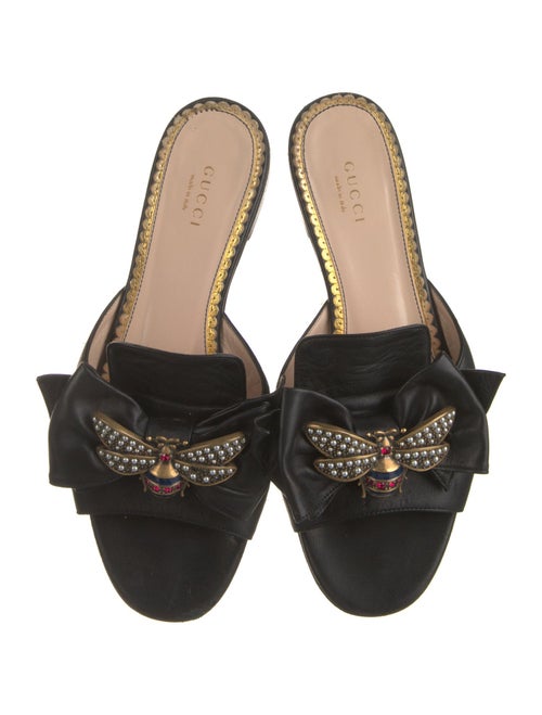 Gucci Faux Pearl Accents Leather Slides