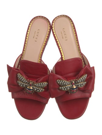 Gucci Faux Pearl Accents Leather Slides