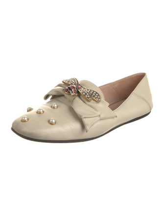 Gucci Faux Pearl Accents Leather Loafers