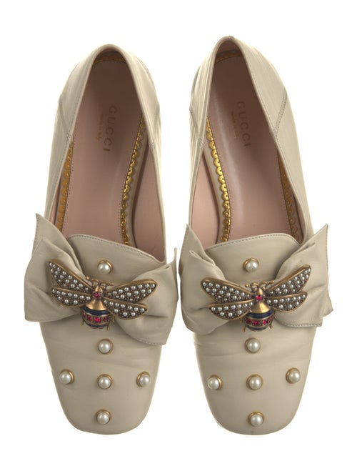 Gucci Faux Pearl Accents Leather Loafers