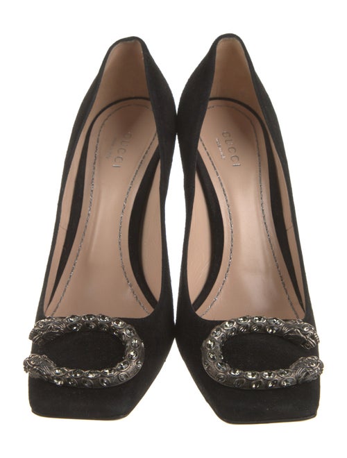 Gucci Tiger Head Accent Suede Pumps