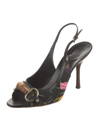 Gucci Flora Knight Print Canvas Slingback Pumps