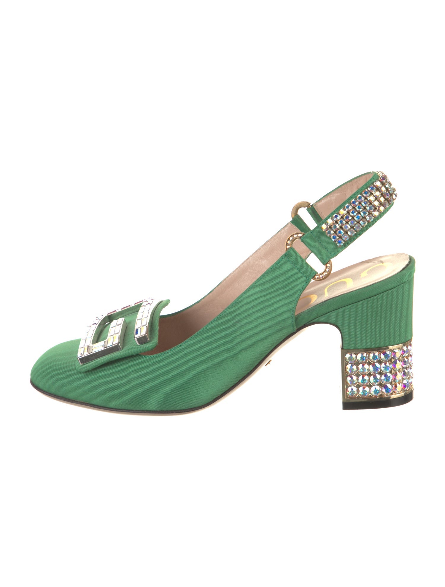 Gucci Signature Logo Crystal Embellishments Slingback Pumps