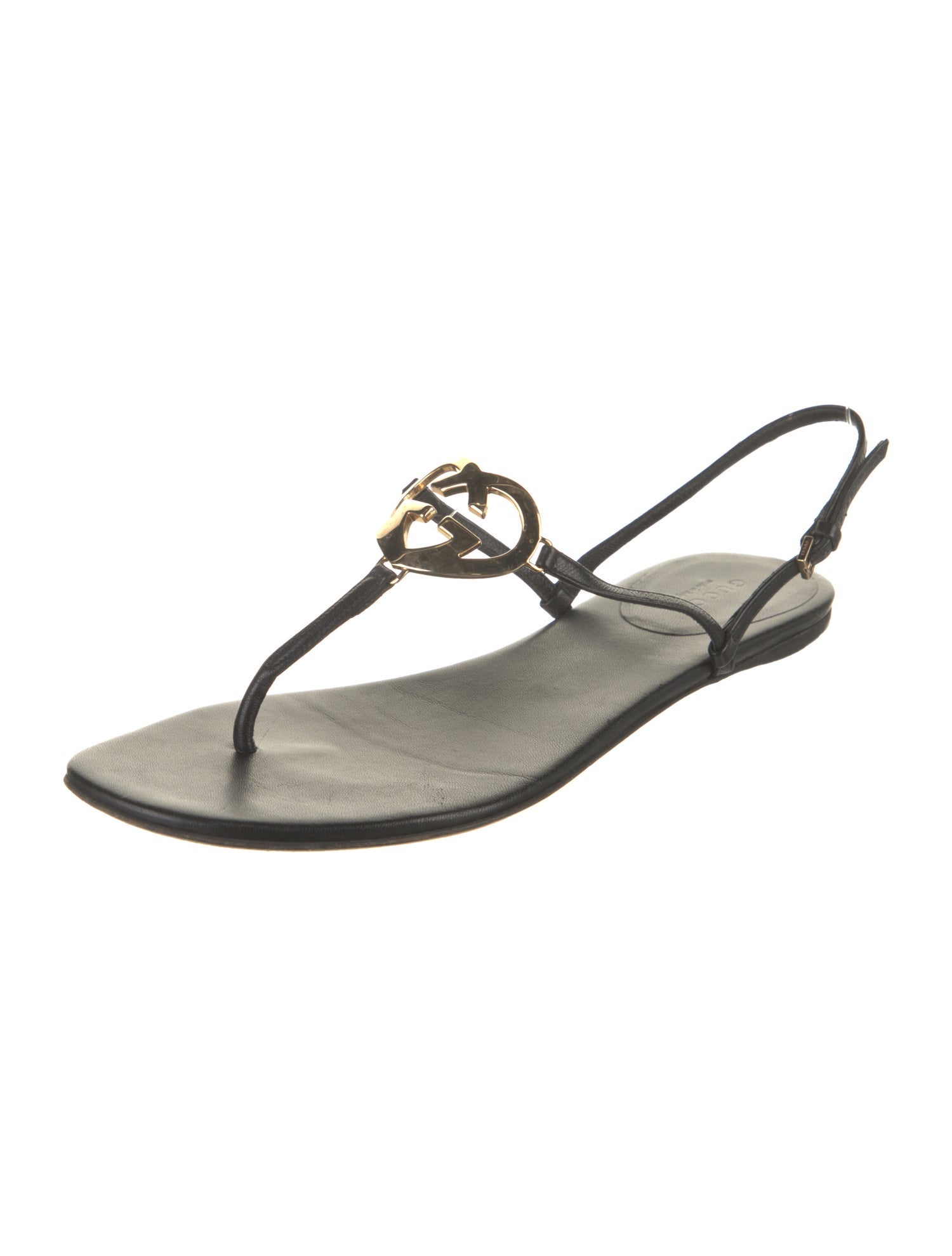 Gucci Interlocking G Logo Leather T-Strap Sandals
