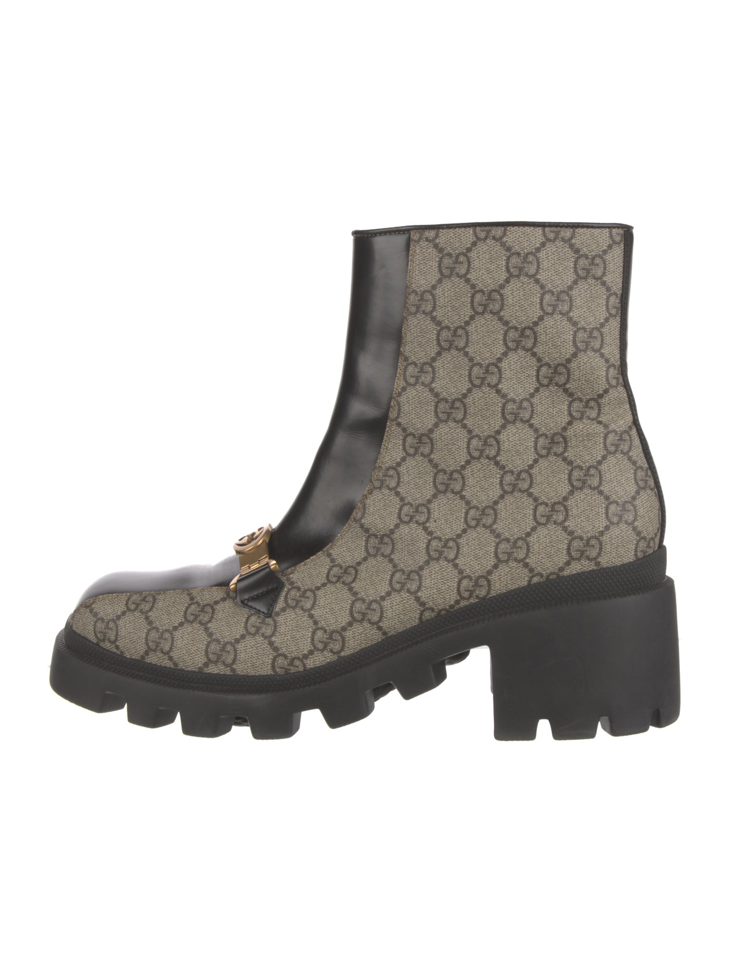 Gucci GG Supreme Leather Trim Embellishment Moto Boots