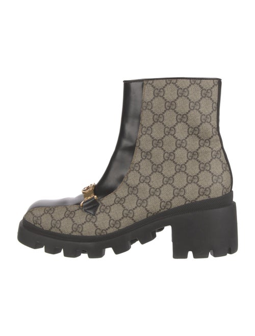 Gucci GG Supreme Leather Trim Embellishment Moto Boots