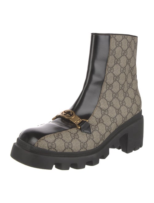 Gucci GG Supreme Leather Trim Embellishment Moto Boots