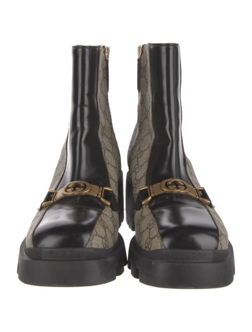 Gucci GG Supreme Leather Trim Embellishment Moto Boots