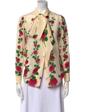 Gucci Silk Floral Print Button-Up Top