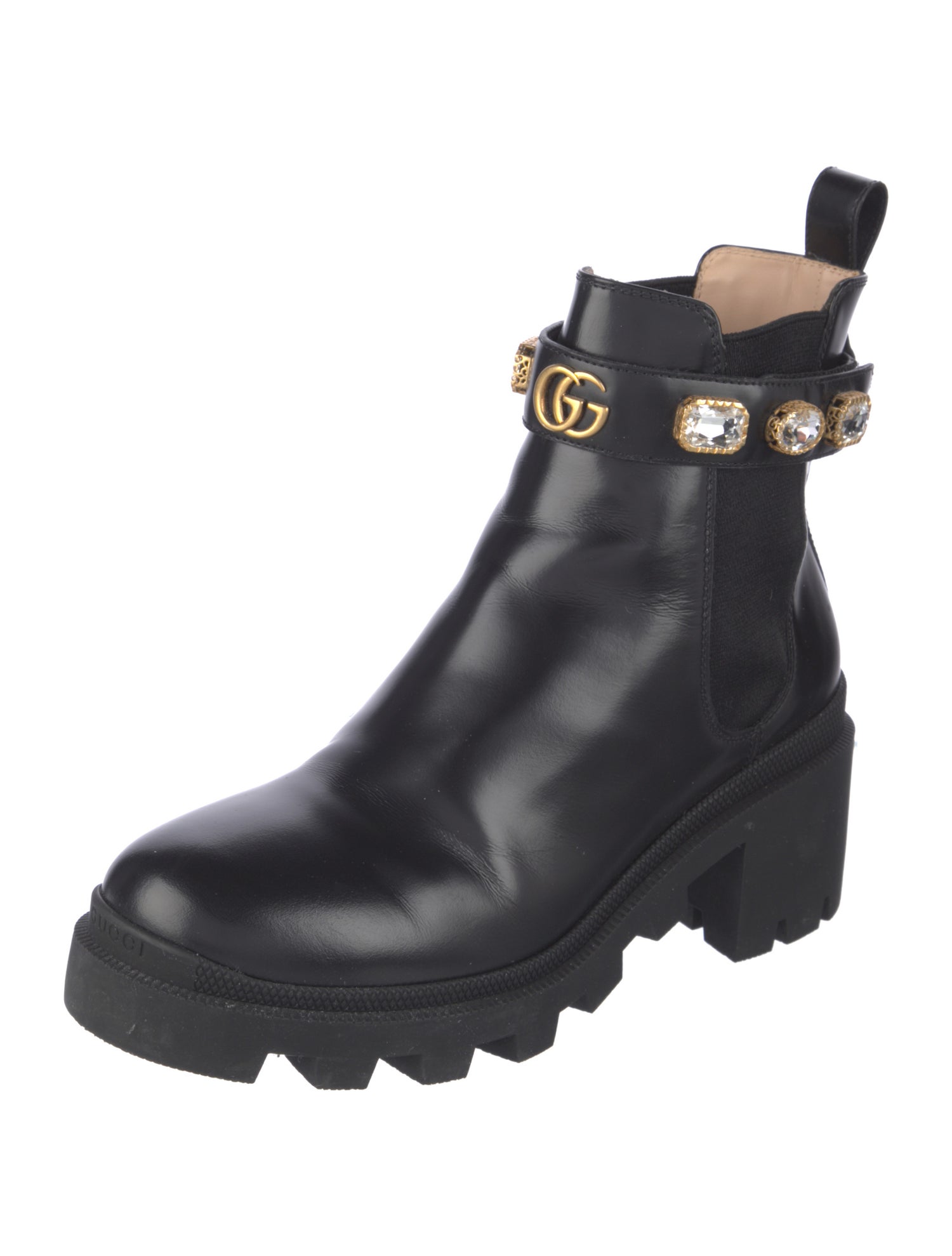 Gucci Leather Crystal Embellishments Chelsea Boots