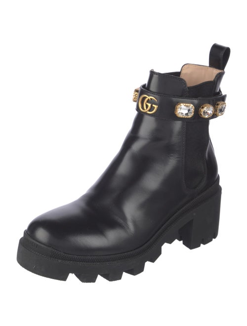 Gucci Leather Crystal Embellishments Chelsea Boots