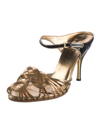 Gucci Patent Leather Chain-Link Accents Mules