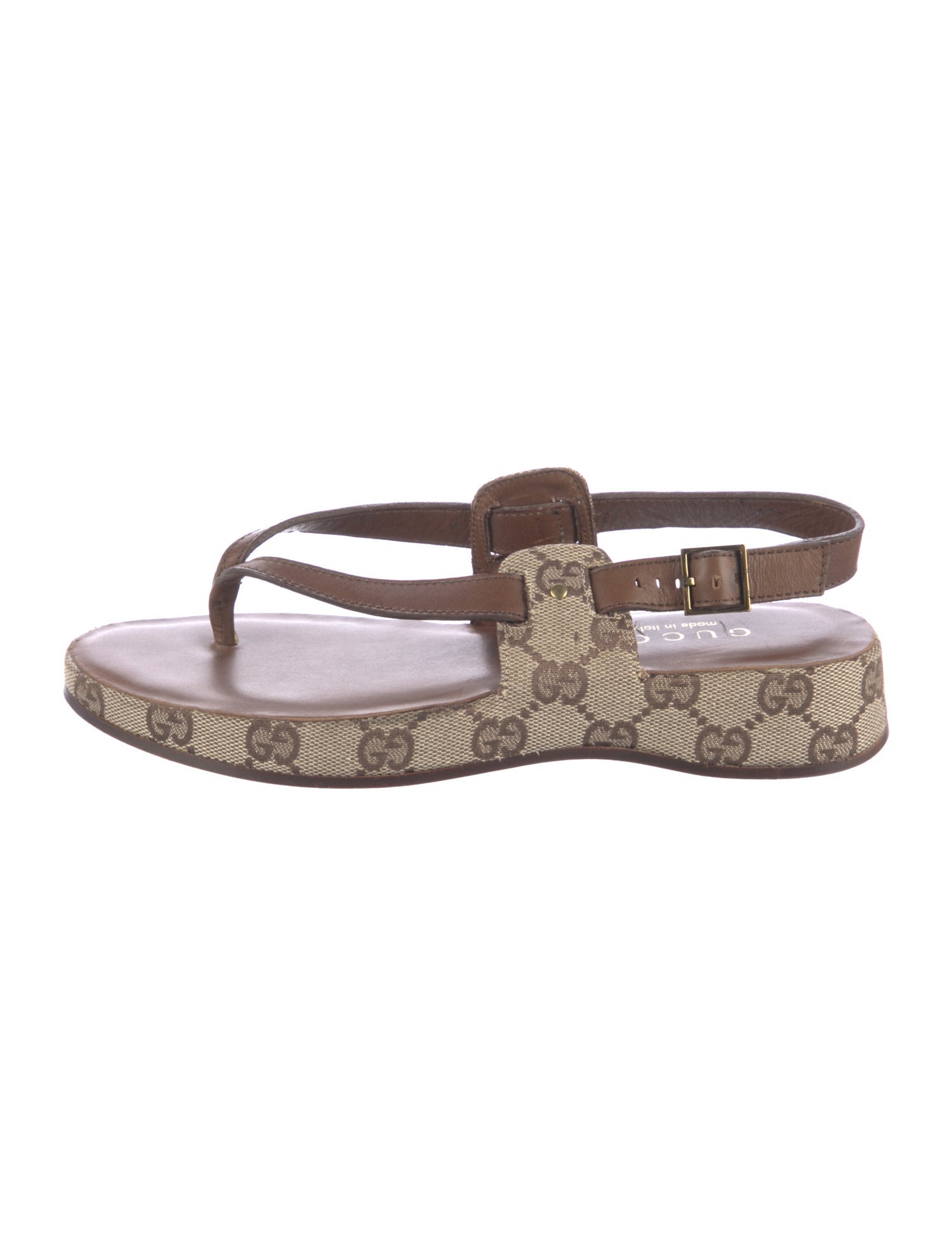 Gucci GG Canvas Canvas T-Strap Sandals