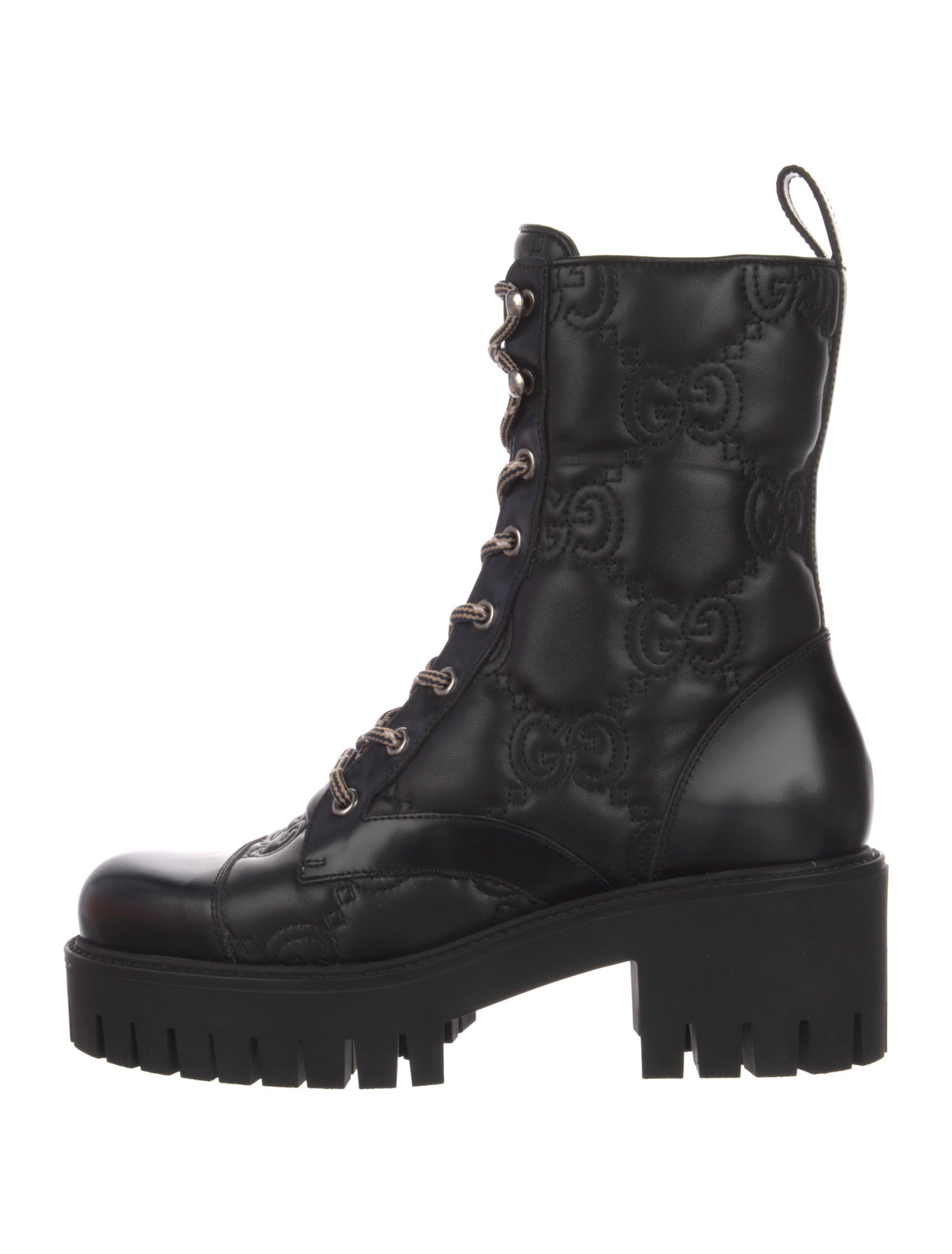 Gucci GG Logo Leather Combat Boots