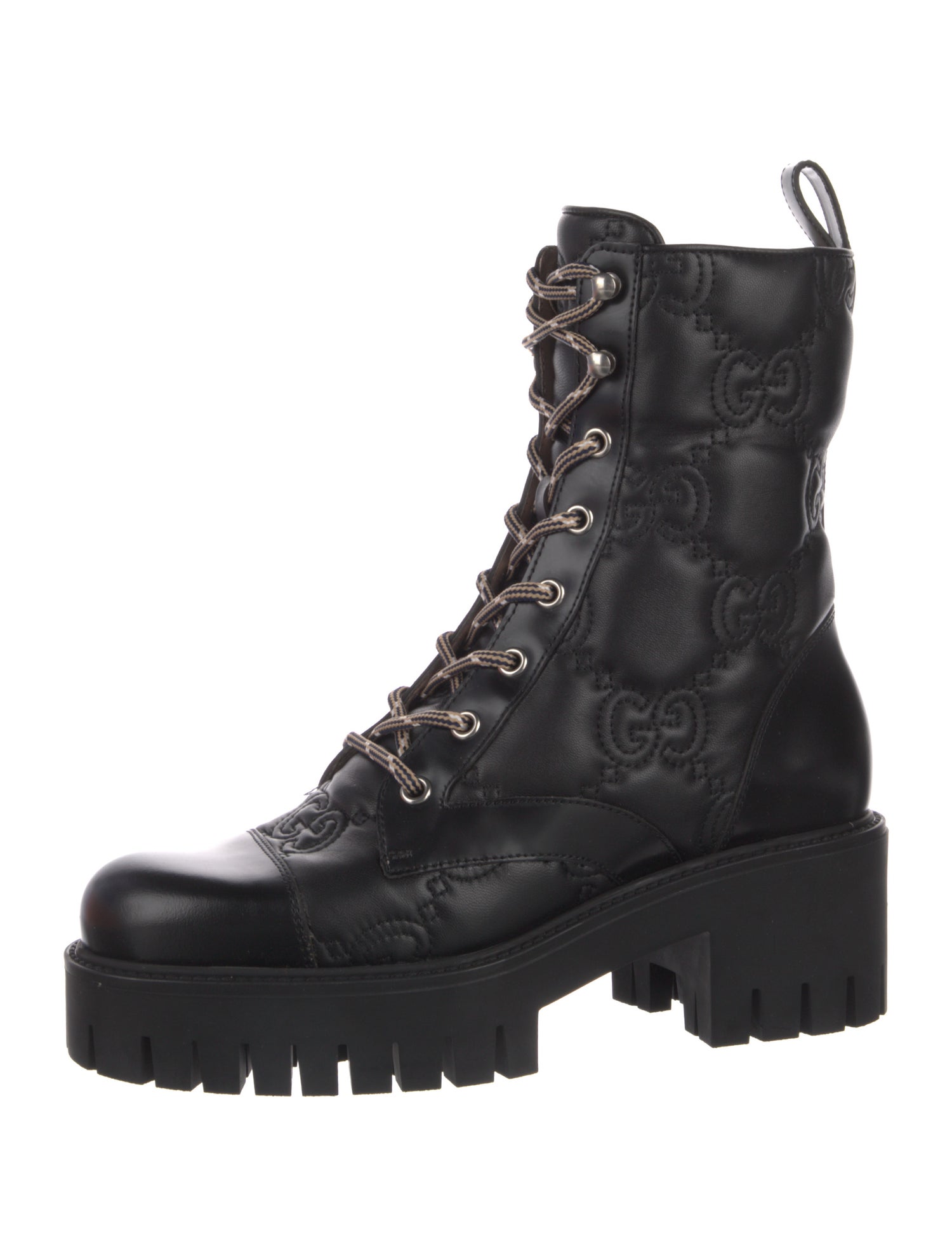 Gucci GG Logo Leather Combat Boots