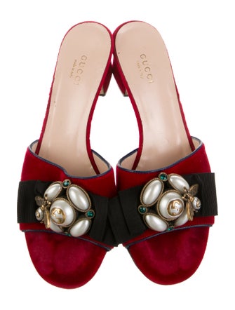 Gucci Faux Pearl Accents Velvet Slides